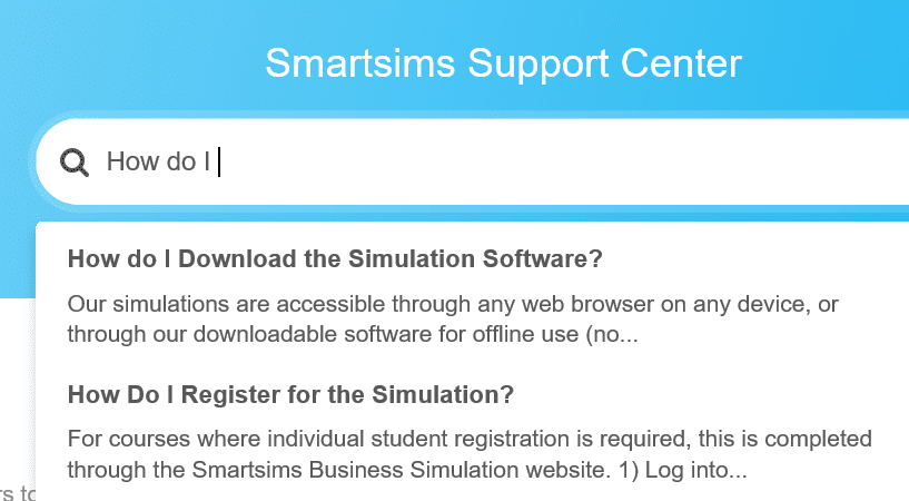 Smartsims support search bar