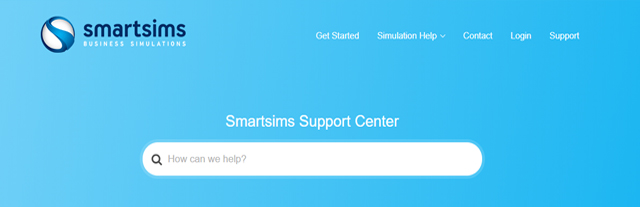 Smartsims Support Center header