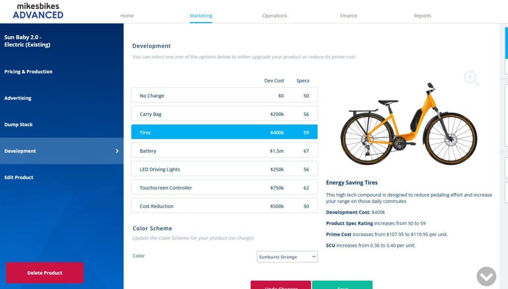 screenshot of prod dev screen of MBA