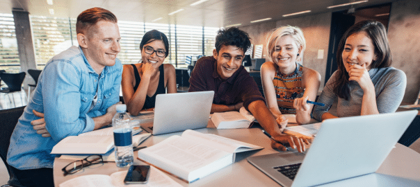 student teams playing business simulation